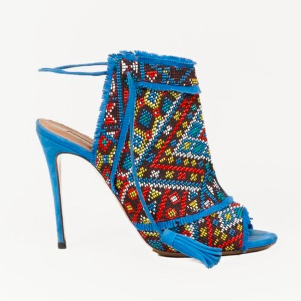Aquazzura Colorado Blue Suede Peep Toe Heels